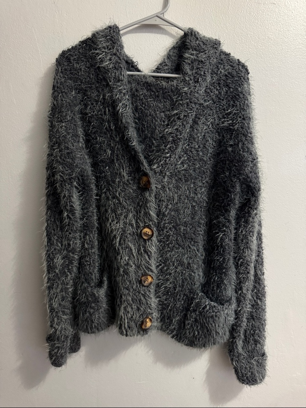 POL Button-Up Hooded Cardigan - Charcoal Gray